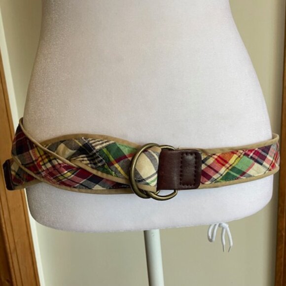 J. Crew Accessories - J. CREW Madras Plaid Patchwork Cotton Double Ring Belt Vintage S/M